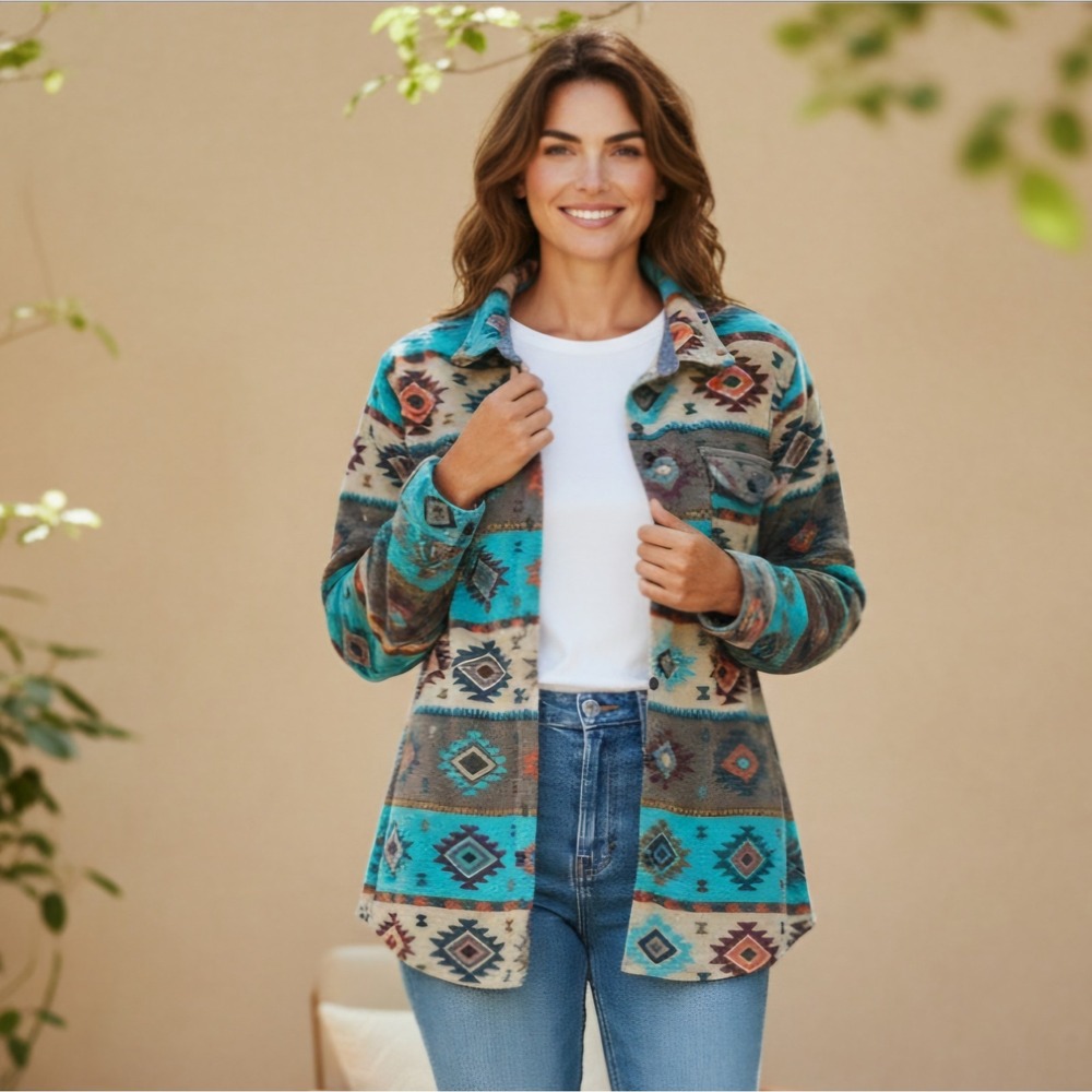 Legendary Whitetails Shirt Womens XL Flannel Fleece Shacket Aztec Turquoise - Picture 3 of 7